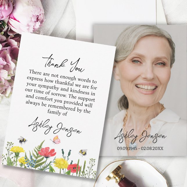 Sympathy Wildflower Photo Funeral Thank You Card (Creator Uploaded)