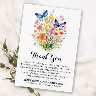 Sympathy Wildflowers Butterflies Memorial Funeral Thank You Card