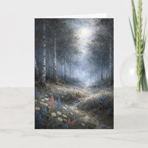 Sympathy Wildflowers in a Moonlit Birch Forest Card