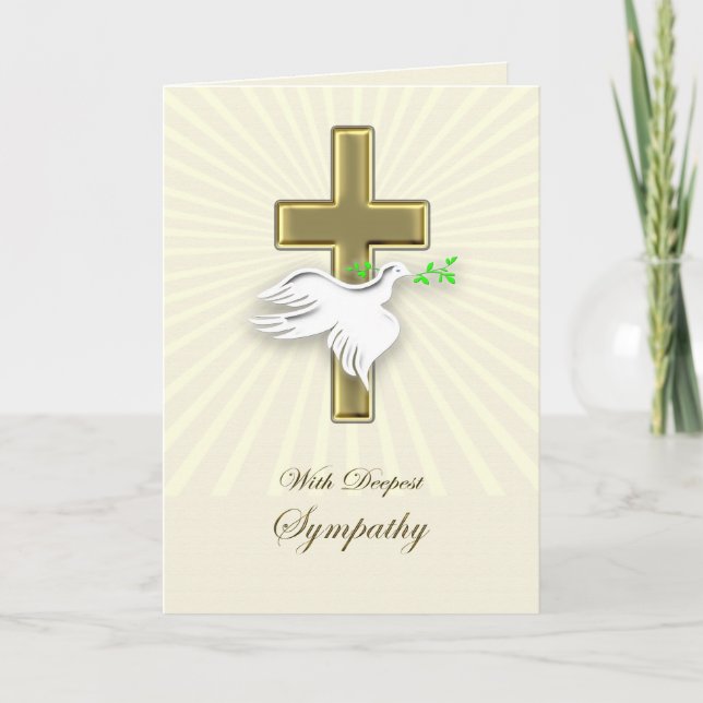 Sympathy with a golden cross and dove. card (Front)