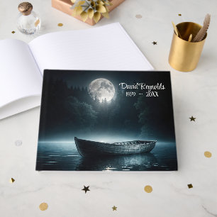 Sympathy Wooden Boat On Moonlit Lake Guest Book