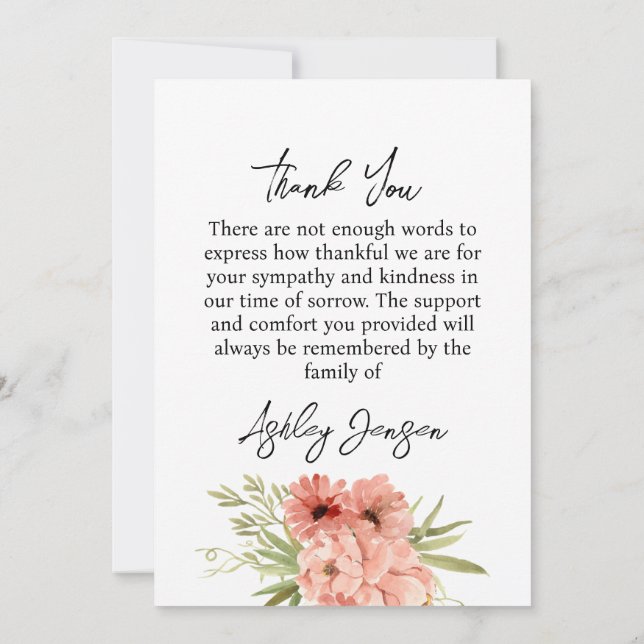 Sympathy Zinnia Photo Funeral Thank You Card (Back)