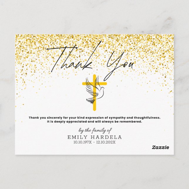 Symphaty Funeral Thank You Card - Faux Glitter (Back)
