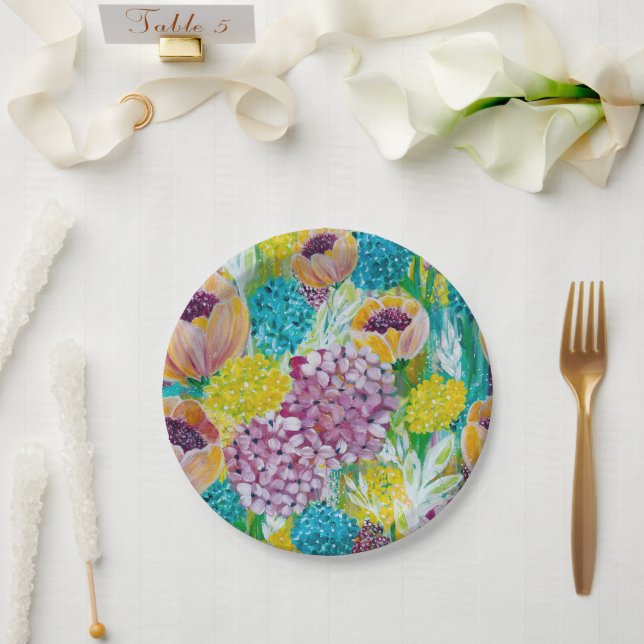 Symphony Hydrangea Poppy Floral Paper Plates (Wedding)