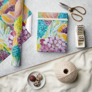Symphony Hydrangea Poppy Floral Wrapping Paper