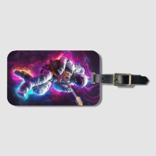 Symphony of the Void   Neon Cyberpunk Astronaut Luggage Tag