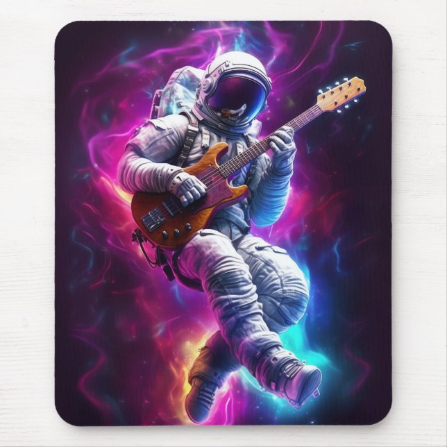 Symphony of the Void | Neon Cyberpunk Astronaut Mouse Mat (Front)