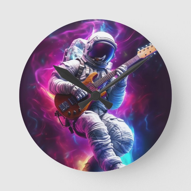 Symphony of the Void | Neon Cyberpunk Astronaut Round Clock (Front)