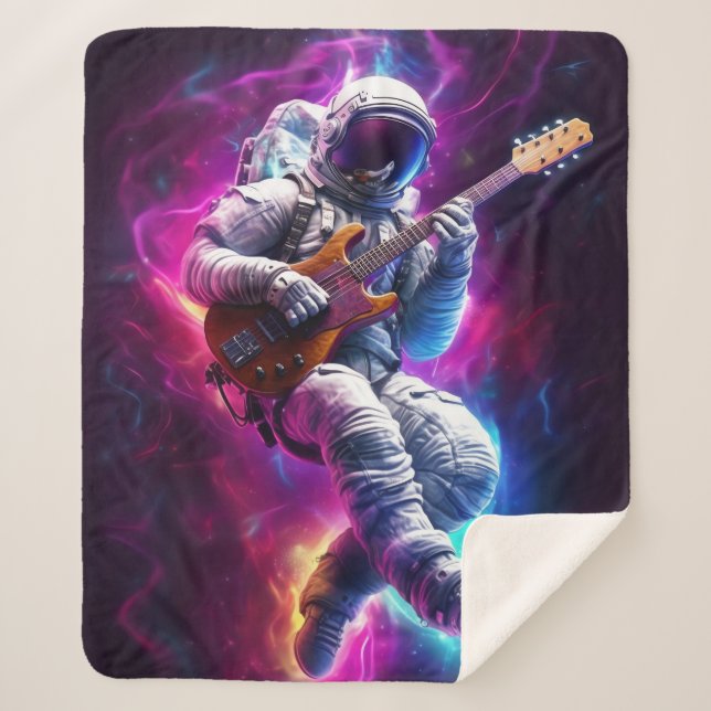 Symphony of the Void | Neon Cyberpunk Astronaut Sherpa Blanket (Front)