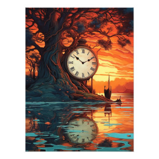 Symphony of Time - A Clock's Reflection at Sunset Photo Print