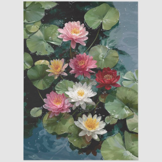 Symphony of Water Lilies Decoupage Tissue Paper (Front)
