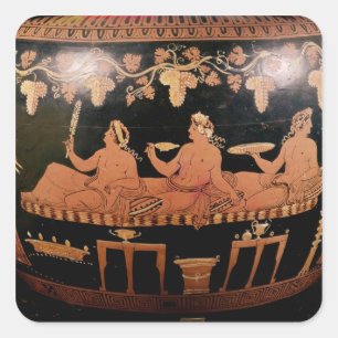 Symposium showing three men playing cottabos square sticker