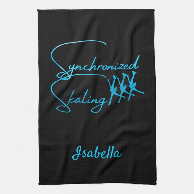 Synchronised skating towel calligraphy turquoise (Vertical)