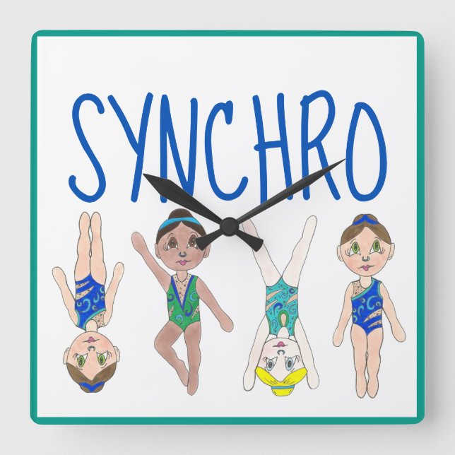 Synchronised Swimmer Girls Swim Team Synchro Square Wall Clock (Front)