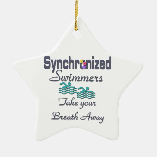 Synchronised swimmers ceramic tree decoration (Front)