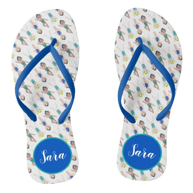Synchronised Swimming Blue Synchro Swimmer Girl Flip Flops (Footbed)