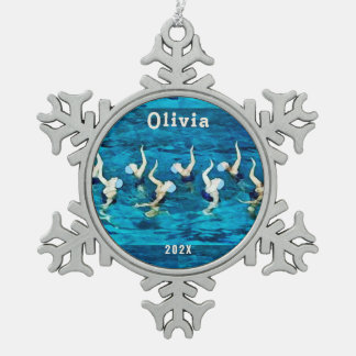 Synchronised Swimming Holiday Gift Snowflake Pewter Christmas Ornament