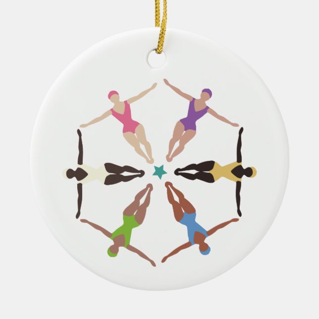 Synchronized Swimmers Ceramic Tree Decoration (Front)