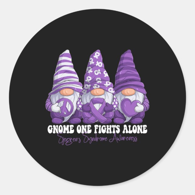 Syndrome Awareness Month Purple Ribbon Gnomies  Classic Round Sticker (Front)