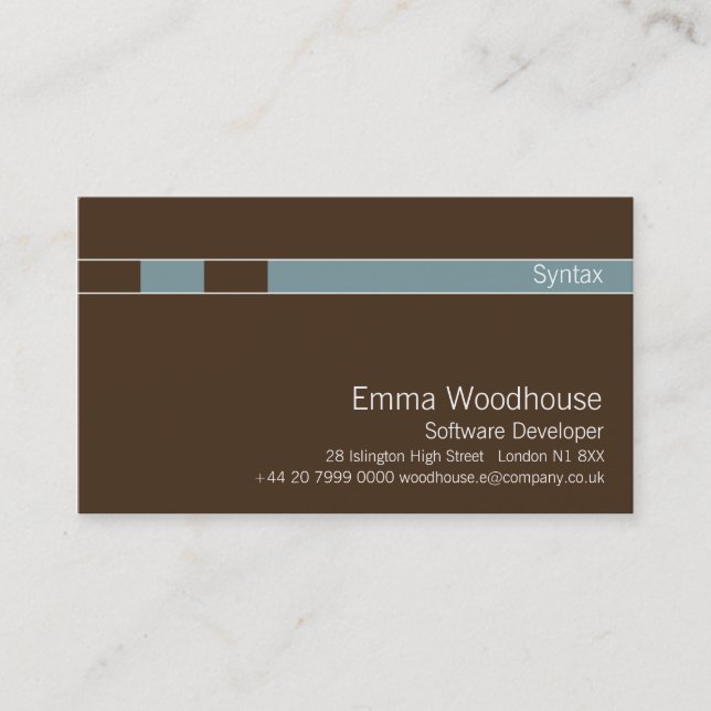 Syntax Chocolate Brown & Light Steel Blue Business Card (Front)