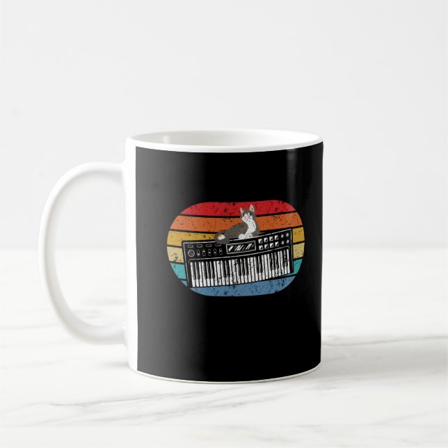 Synth Cat Keyboard Analogue Drum Machine Synthesiz Coffee Mug (Left)