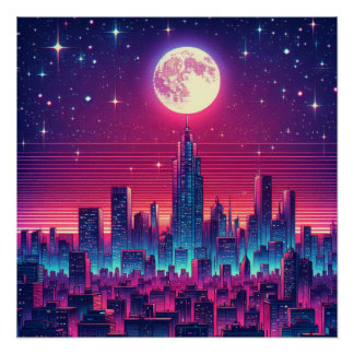 Synth City Skyline Poster