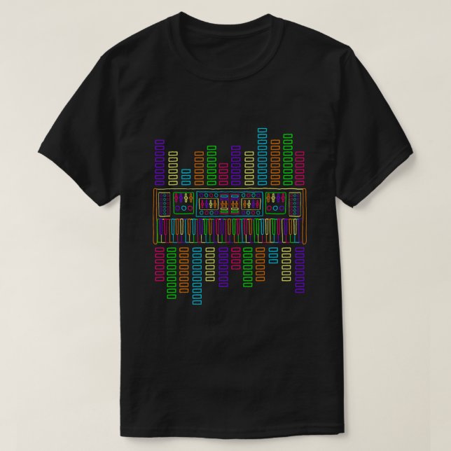 Synth Piano Techno Synthesizer Analogue Keyboard T-Shirt (Design Front)