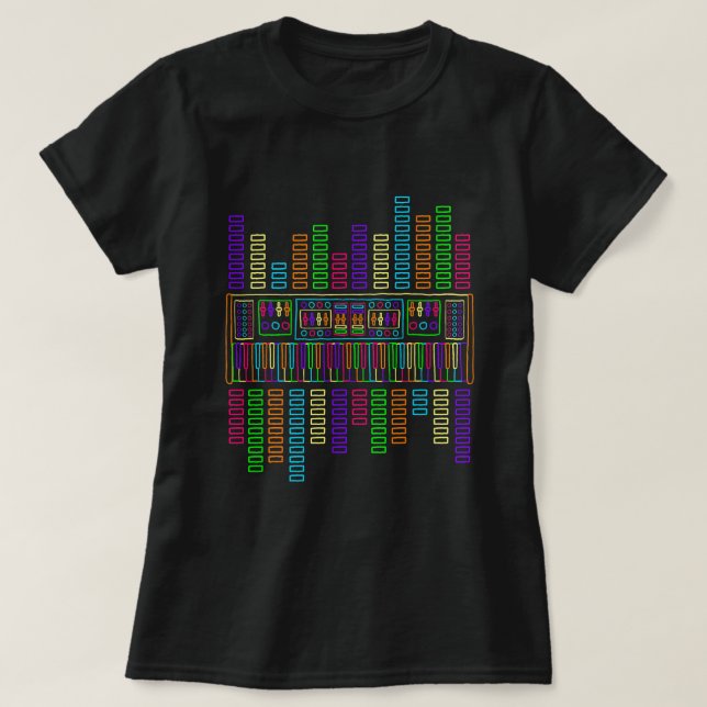 Synth Piano Techno Synthesizer Analogue Keyboard T-Shirt (Design Front)