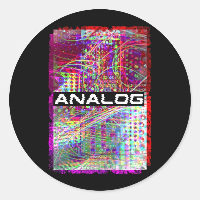 Synthesizer Glitch Modular Analogue Synth Classic Round Sticker (Front)
