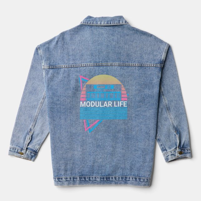 Synthesizer Synth Electronic Musician Modular Life Denim Jacket (Back)