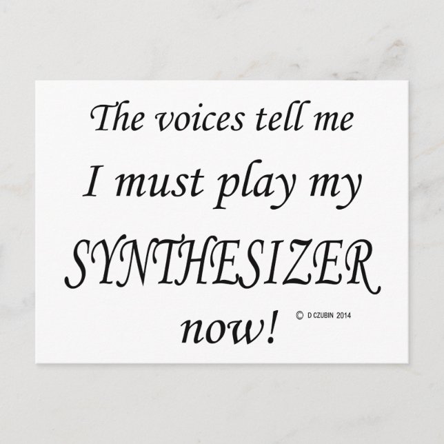 Synthesizer Voices Say Must Play Postcard (Front)