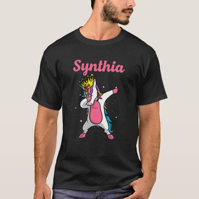 SYNTHIA Name Personalised Birthday Dabbing Unicorn T-Shirt (Front)