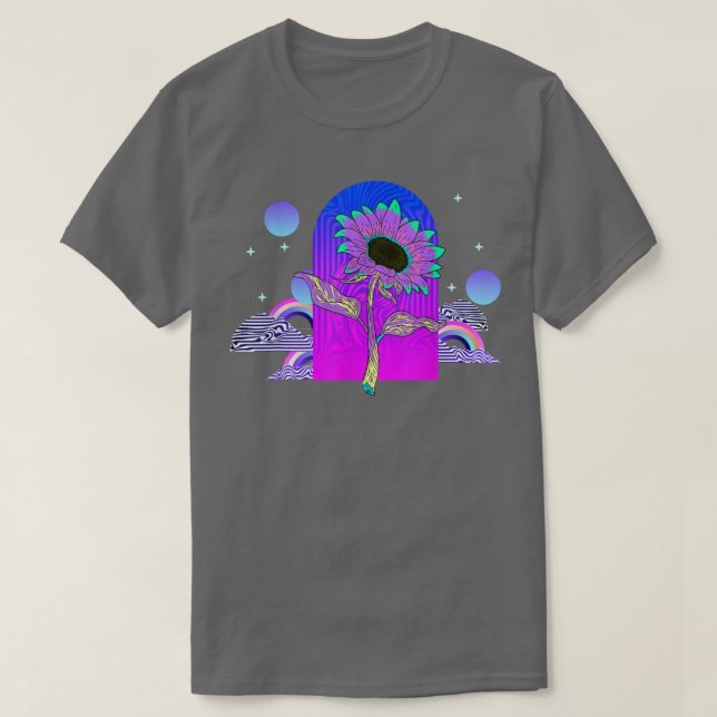 Synthwave 80s Flower Blossom 90s Vaporwave Sunflow T-Shirt (Design Front)