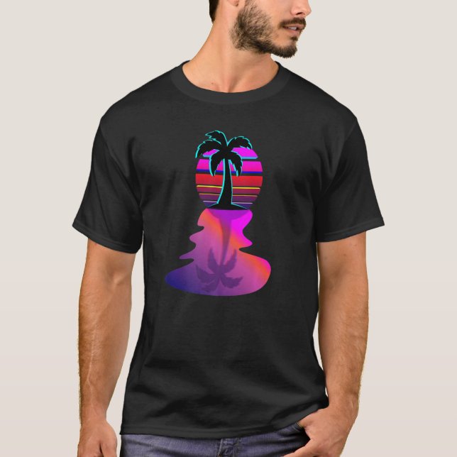 Synthwave 80s Island Palm Tree Aesthetic Design T-Shirt (Front)