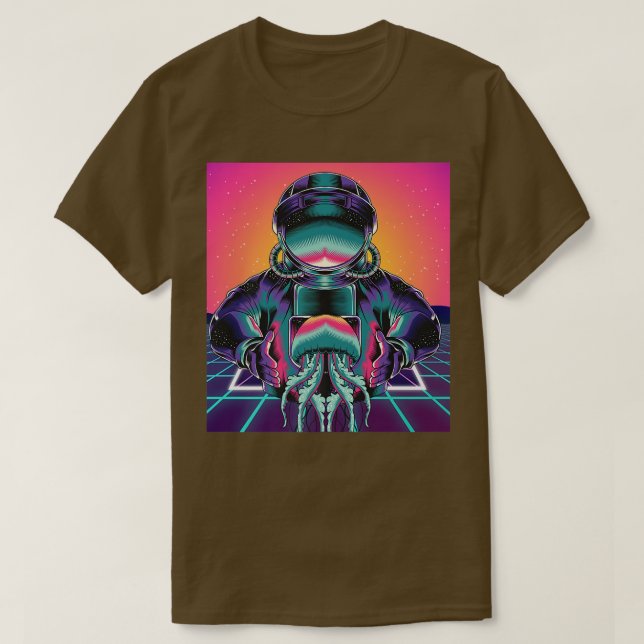 Synthwave 90s Art Vaporwave Jellyfish Outer Space  T-Shirt (Design Front)