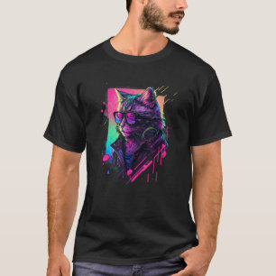 Synthwave Aesthetic Cat Vaporwave Cat 90s Retro C T-Shirt