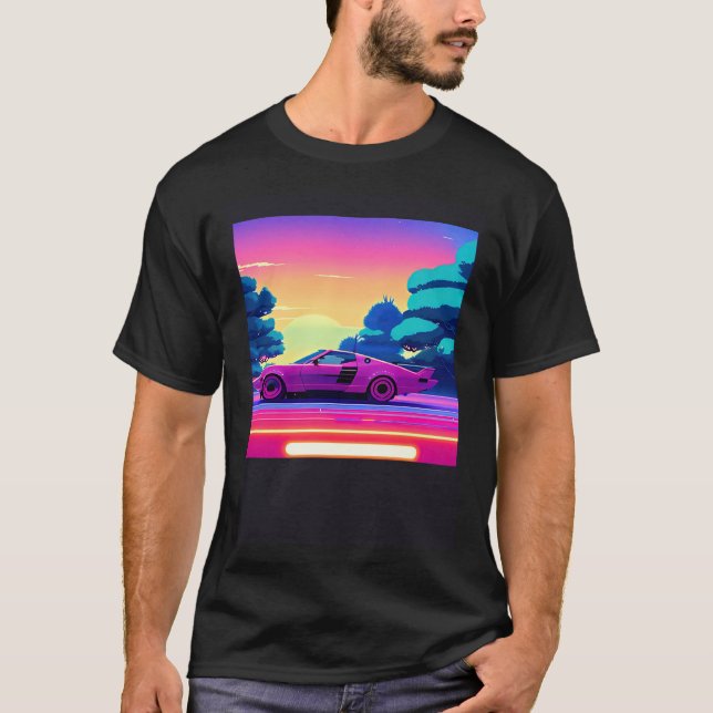 Synthwave car outrun retrowave futuresynth sci fi  T-Shirt (Front)
