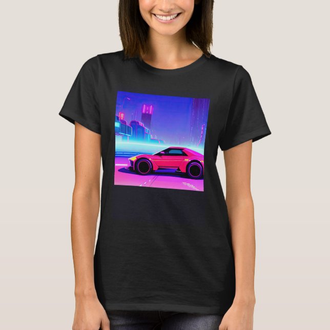 Synthwave car outrun retrowave futuresynth sci fi T-Shirt (Front)