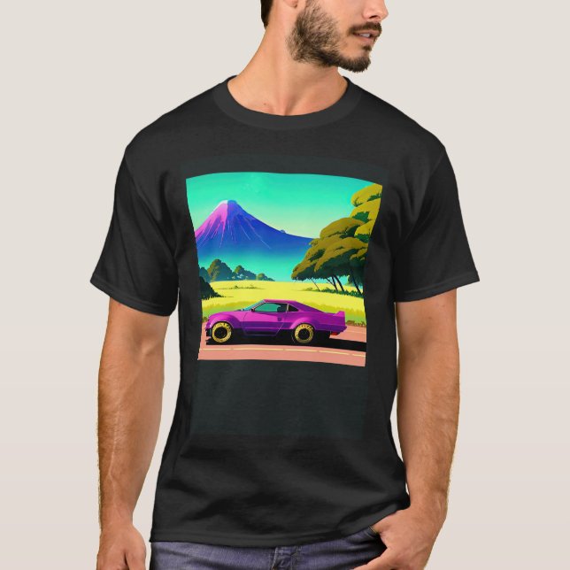 Synthwave car outrun retrowave futuresynth sci fi  T-Shirt (Front)