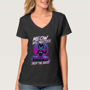 Synthwave Cat DJ Cyberpunk Vaporwave EDM Music Fes T-Shirt