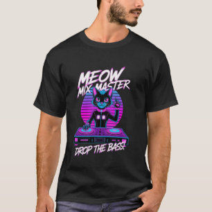 Synthwave Cat DJ Cyberpunk Vaporwave EDM Music Fes T-Shirt