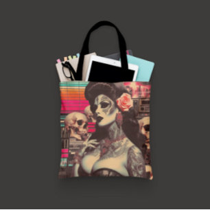 Synthwave Creepy Pin-up Tote Bag