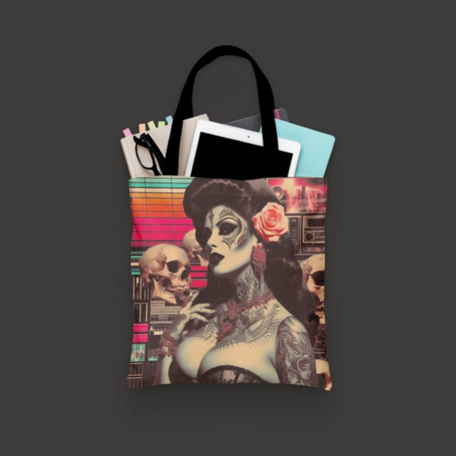 Synthwave Creepy Pin-up Tote Bag (Creator Uploaded)