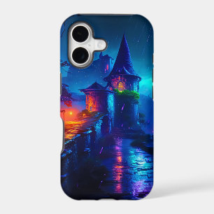 Synthwave Cyberpunk Castle Neon Fantasy Landscape