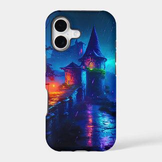 Synthwave Cyberpunk Castle Neon Fantasy Landscape