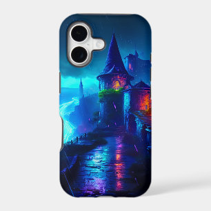 Synthwave Cyberpunk Castle Neon Fantasy Landscape