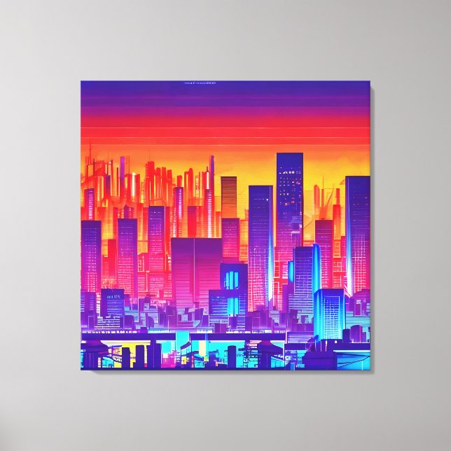 Synthwave/Cyberpunk City at Sunset Canvas Print (Front)