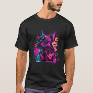 Synthwave French Bulldog s Glitch Aesthetic T-Shirt