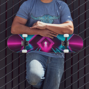 Synthwave Glowing Pyramid Tunnel Neon Sci-Fi Skateboard