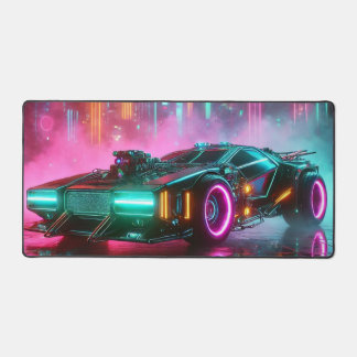 Synthwave hyper Car in Vibrant Neon Desk Mat